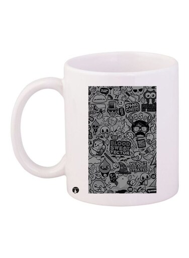 Cartoon Printed Coffee Mug White/Black/Grey 11ounce