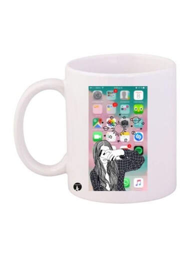 Girl Printed Coffee Mug White/Black/Green