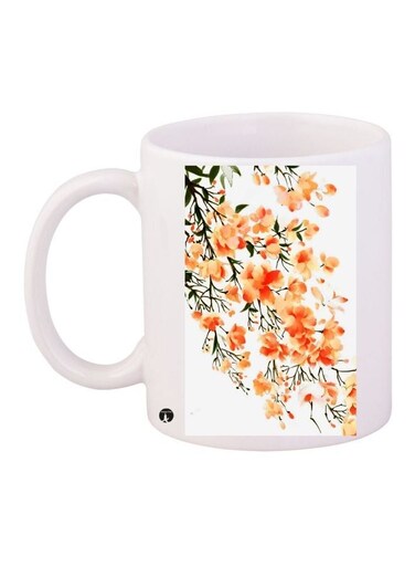 Floral Printed Coffee Mug White/Orange/Green 11ounce