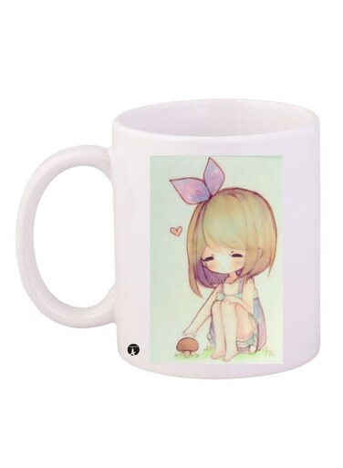 Anime Girl Printed Coffee Mug White/Green/Brown