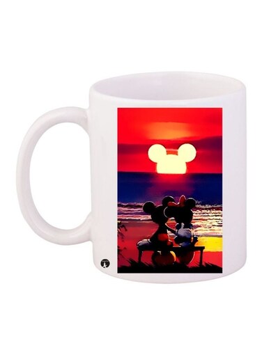 Mickey And Minnie Mouse Printed Coffee Mug White/Blue/Red 11ounce