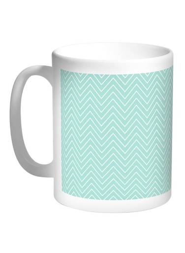 Zigzag Lines Printed Coffee Mug White/Green 11ounce