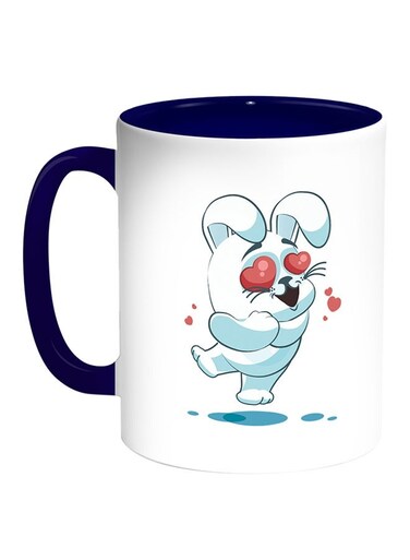 Rabbit Printed Coffee Mug White/Blue 11ounce