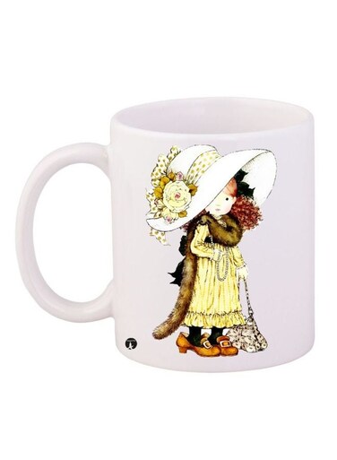 Girl Printed Coffee Mug White/Yellow/Brown 11ounce