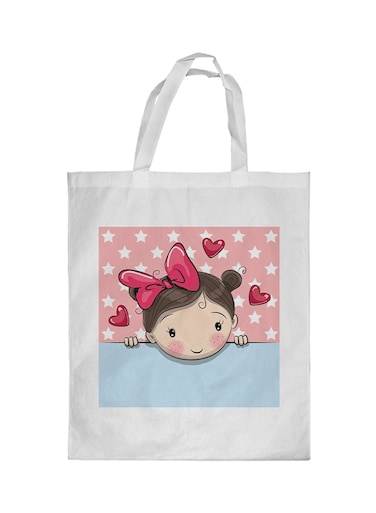 Little Girl Printed Shopping Bag White