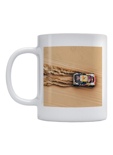 Rally Car Printed Mug White/Brown/Yellow