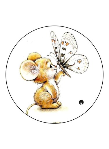 Mouse With Butterfly Printed Fridge Magnet White/Brown/Grey 5.5cm
