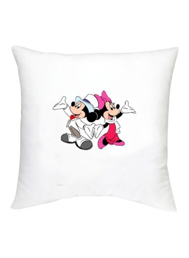 Mickey And Minnie Mouse Printed Decorative Cushion White/Pink/Black 16x16inch