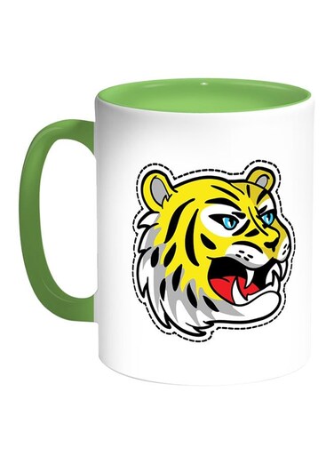 Cartoon Drawings - Tiger Printed Coffee Mug White/Green 11ounce
