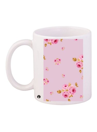 Flower Printed Coffee Mug White/Pink/Green 11ounce
