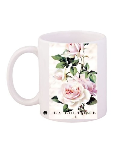 Floral Printed Coffee Mug White/Pink/Green 11ounce