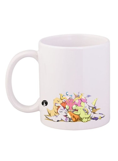 Digimon Printed Mug White/Pink/Yellow