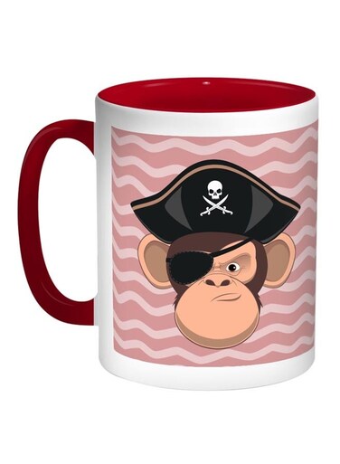Monkey Pirate Printed Coffee Mug Red/White/Black 11ounce