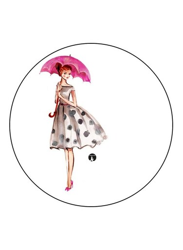 Girl Printed Fridge Magnet White/Pink/Grey 5.5cm