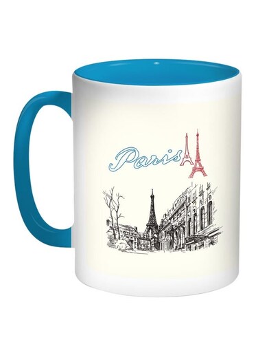 Paris Eiffel Tower Printed Coffee Mug Blue/White/Black 11ounce