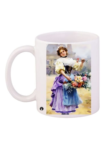 Farm Girl Printed Coffee Mug White/Beige/Purple 11ounce