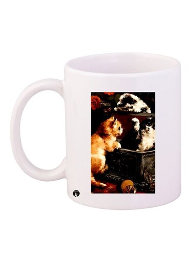 Cats Printed Coffee Mug White/Grey/Brown 11ounce
