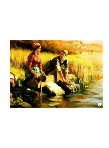 Painting Themed Metallic Plate Yellow/Green/Brown 20x15cm