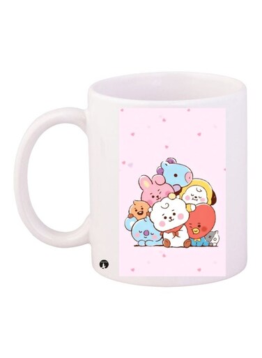 Cartoon Printed Coffee Mug White/Blue/Pink 11ounce