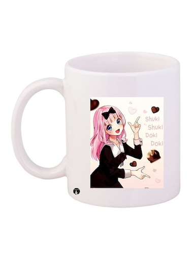 Anime Girl Printed Coffee Mug White/Black/Pink 11ounce