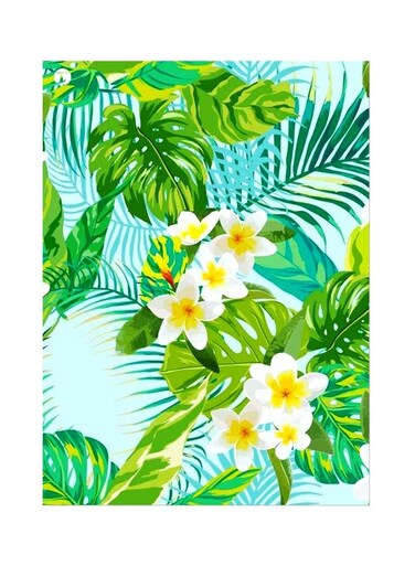 Floral Themed Metallic Plate Green/Blue/Yellow 20x15cm