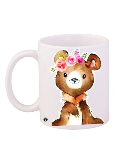 Cartoon Printed Coffee Mug White/Brown/Pink 11ounce