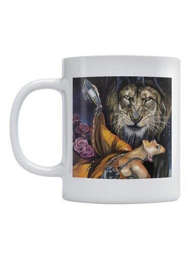 Woman Printed Mug White/Brown/Yellow