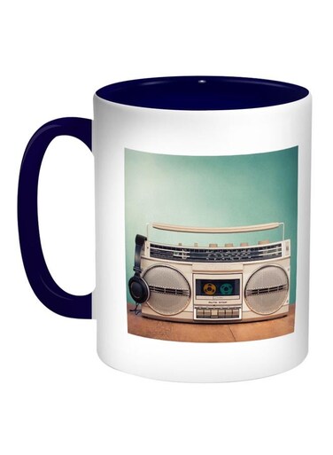Old Cassette Recorder Printed Coffee Mug Blue/White/Brown 11ounce