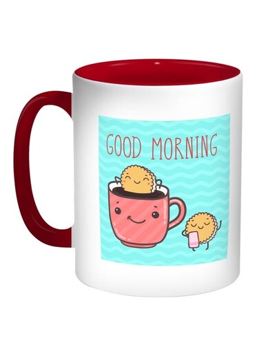 Good Morning Printed Coffee Mug Blue/White/Red 11ounce