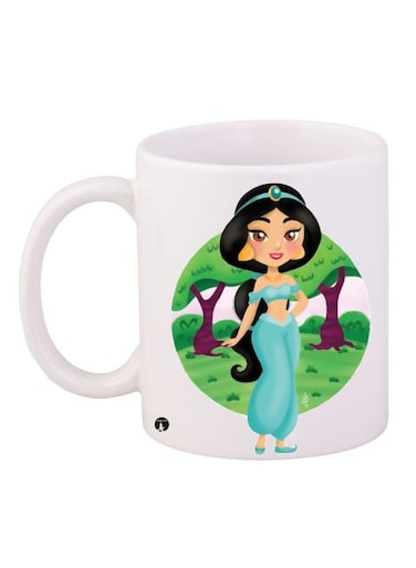 Princess Jasmine Printed Coffee Mug White/Green/Blue 11ounce