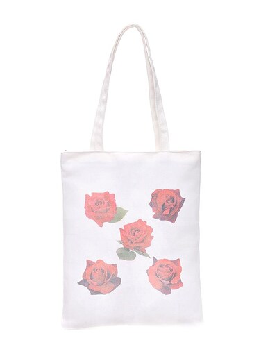 Printed Shopping Tote Bag White