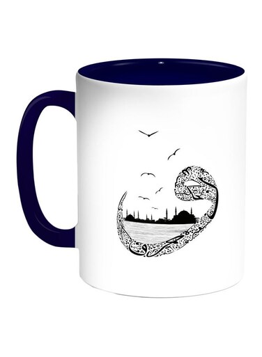 Arabic Letters Printed Coffee Mug Blue/White/Black 11ounce