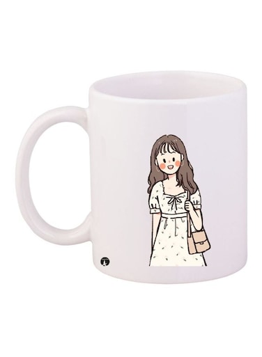 Cartoon Girl Printed Coffee Mug White/Grey/Beige 11ounce