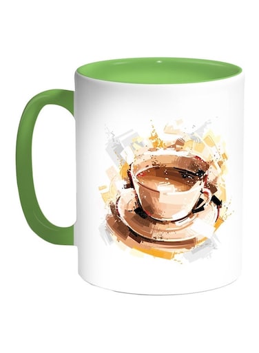 Cup Of Coffee Printed Coffee Mug Green/Brown/Grey 11ounce