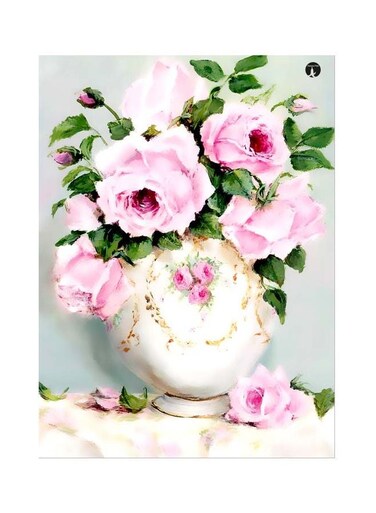 Floral Themed Metallic Plate Pink/White/Green 20x15cm
