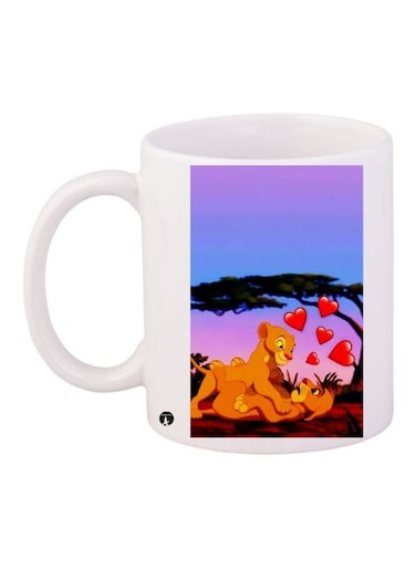 Simba The Lion Printed Coffee Mug White/Violet/Brown 11ounce