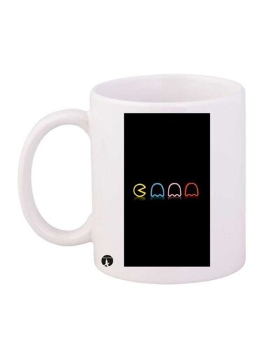 The Video Game Pac Man Printed Coffee Mug White/Black/Orange