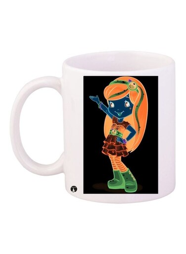 Doll Printed Ceramic Coffee Mug White/Black/Orange 11ounce