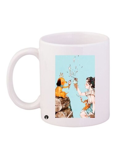 Cartoon Printed Ceramic Coffee Mug White/Blue/Brown