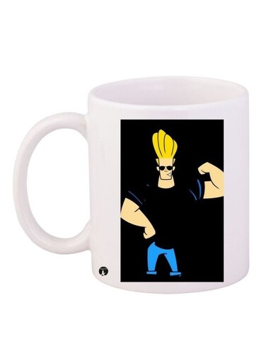 Johnny Bravo Printed Coffee Mug White/Black/Yellow 11ounce