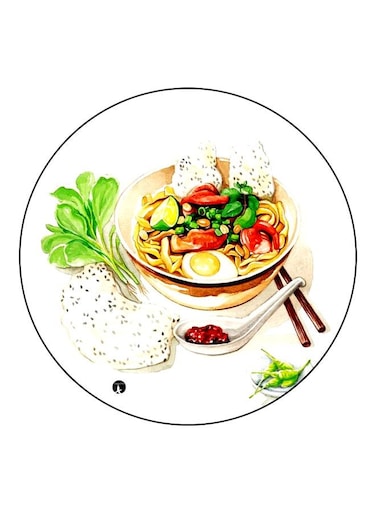 Noodles Printed Fridge Magnet White/Green/Yellow 5.5cm