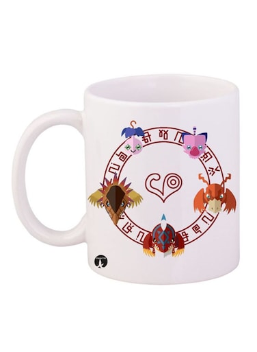 Digimon Printed Mug White/Brown/Red 12ounce