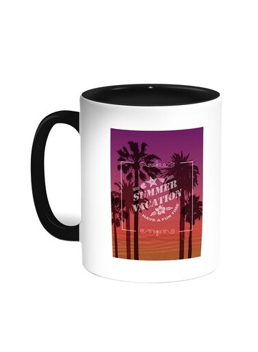 Summer Vacation Printed Coffee Mug Black/White 11ounce