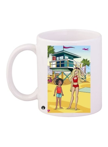 Cartoon Printed Coffee Mug White/Yellow/Blue 11ounce