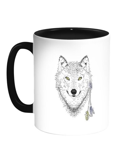 Cartoon Drawings - Wolf Printed Coffee Mug White/Black 11ounce