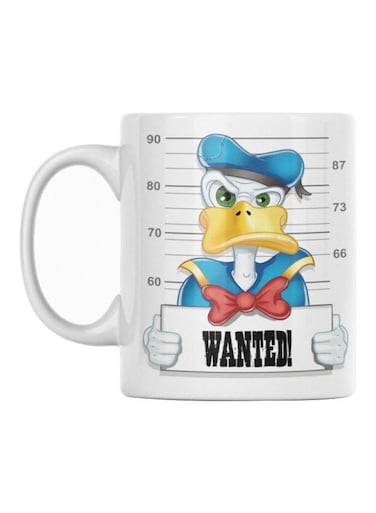 Wanted Printed Mug White/Blue/Yellow