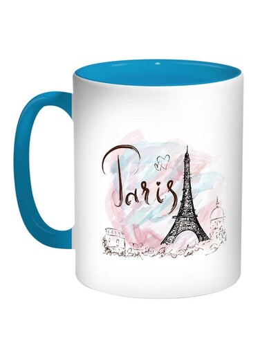 Eiffel Tower Printed Coffee Mug Blue/White/Brown 11ounce