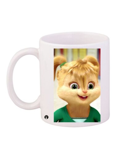 Chipmunk Printed Coffee Mug White/Beige/Green 11ounce