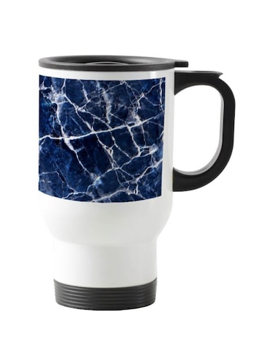 Printed Stainless Steel Travel Mug White/Blue 13centimeter