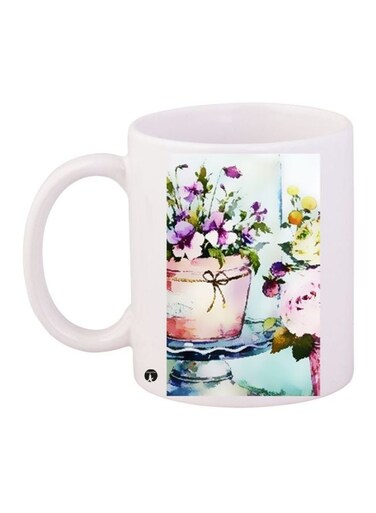 Floral Printed Coffee Mug White/Purple/Green 11ounce
